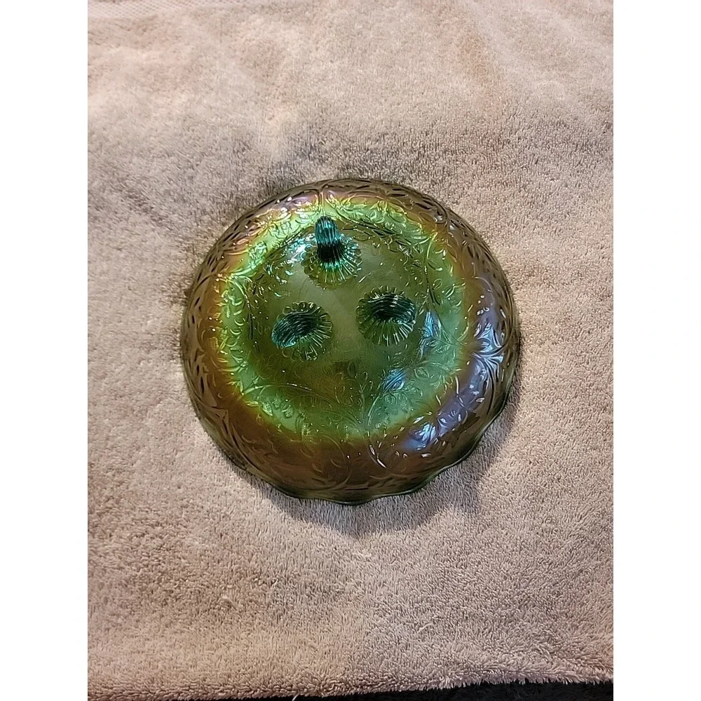Gorgeous‎ Westmoreland Glass Carnival Louisa Footed Bowl Green Glass